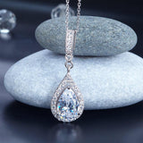 3.00ct Pear Cut Diamond Halo Pendant, Bridal Diamond Necklace, 925 Silver