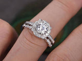 1.00ct Round Brilliant Cut Moissanite Engagement Ring Set, Available in Rose, White, Yellow Gold or Platinum, 1.50ct Total
