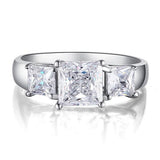 1.50ct 3 Stone Princess Cut, Half Eternity Diamond Ring, 925 Sterling Silver