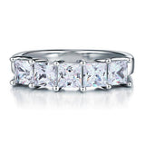 1.25ct 5 Stone Princess Cut, Half Eternity Diamond Ring, 925 Sterling Silver