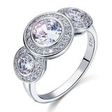 2.50ct Art Deco 3 Stone Engagement Ring, Diamond Halo Surround, 925 Silver