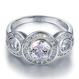 2.50ct Art Deco 3 Stone Engagement Ring, Diamond Halo Surround, 925 Silver