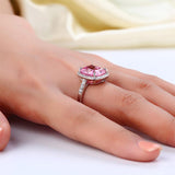6.00ct Classic Cushion Cut Pink Diamond Halo Engagement Ring, Diamond Shoulders, 925 Silver