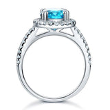 2.00ct Blue Diamond Halo Engagement Ring, 925 Sterling Silver