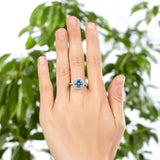 2.00ct Blue Diamond Halo Engagement Ring, 925 Sterling Silver
