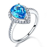 2.00ct Blue Pear Cut Diamond Engagement Ring, Diamond Halo, 925 Silver