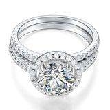 2.00ct Art Deco Diamond Halo, Bridal Ring Set, 925 Silver