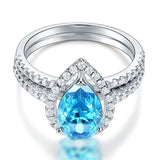 2.00ct Pear Cut Daimond Halo Ring, Fancy Blue Diamond, Bridal Ring Set
