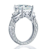 4.00ct Vintage Princess Cut Diamond Engagement Ring, 925 Sterling Silver