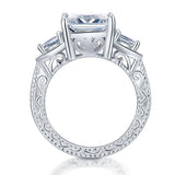4.00ct Vintage Princess Cut Diamond Engagement Ring, 925 Sterling Silver