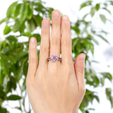 1.00ct Floral Pink Diamond Halo Ring, Round Brilliant Cut Centre Stone, 925 Sterling Silver Engagement ring