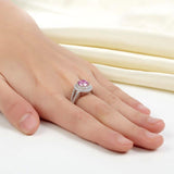 1.25ct Pink Diamond, Double Halo, Round Brilliant Cut Engagement Ring, 925 Sterling Silver