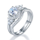 1.00ct Vintage Round Brilliant Cut Diamond Bridal Ring Set, 925 Sterling Silver