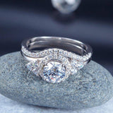 1.00ct Vintage Round Brilliant Cut Diamond Bridal Ring Set, 925 Sterling Silver
