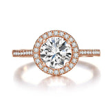 1.20ct Rose Gold, Round Brillaint Cut Diamond Halo Ring, 925 Sterling Silver Engagement Ring
