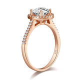 1.20ct Rose Gold, Round Brillaint Cut Diamond Halo Ring, 925 Sterling Silver Engagement Ring