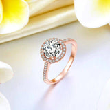 1.20ct Rose Gold, Round Brillaint Cut Diamond Halo Ring, 925 Sterling Silver Engagement Ring