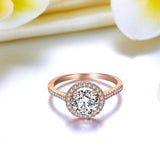 1.20ct Rose Gold, Round Brillaint Cut Diamond Halo Ring, 925 Sterling Silver Engagement Ring