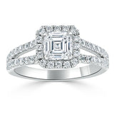 Lab-Diamond Asscher Cut Engagement Ring, Classic Halo with Split Shank, Choose Your Stone Size and Metal