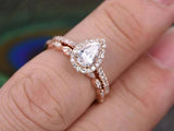 2.00ct Moissanite Ring Set, Pear Cut Halo, Colour F, Clarity VVS, Available in a Choice of Metals, Centre Stone 1.25ct