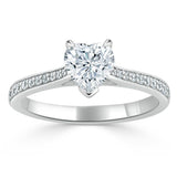 Lab-Diamond Heart Cut Engagement Ring, Classic Style, Choose Your Stone Size and Metal