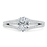 Lab-Diamond Oval Cut Engagement Ring, Split Shank, Choose Your Stone Size and Metal