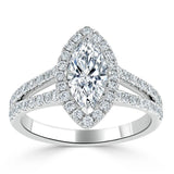 Lab-Diamond Marquise Cut Halo Engagement Ring, Tiffany Style, Choose Your Stone Size and Metal