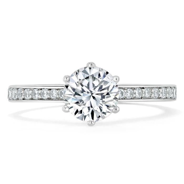 Lab-Diamond, Round Cut Engagement Ring, Classic Tiffany Style, Choose Your Stone Size and Metal
