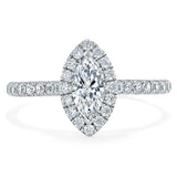 Lab-Diamond Marquise Cut Halo Engagement Ring, Tiffany Style, Choose Your Stone Size and Metal
