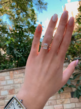 Emerald Cut Hidden Halo Moissanite Engagement Ring, Choose Your Stone Size and Metal