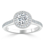 Lab-Diamond, Round Cut Halo Engagement Ring, Tiffany Style, Choose Your Stone Size and Metal