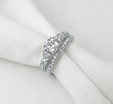 1.60ct Vintage Round Cut Diamond Ring, Bridal Ring Set, 925 Sterling Silver