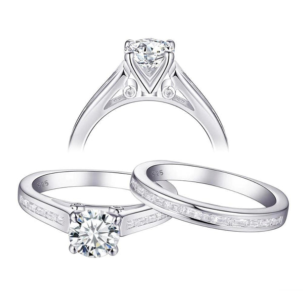 1.70ct Round Cut Diamond Ring Set, Bridal Rings, 925 Sterling Silver