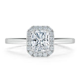 0.75ct Radiant Cut Moissanite Halo Engagement Ring, Available in White Gold or Platinum