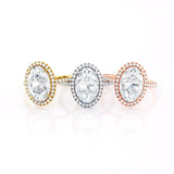 Oval Cut Moissanite Halo Engagement Ring, Tiffany Style, Choose Your Stone Size and Metal