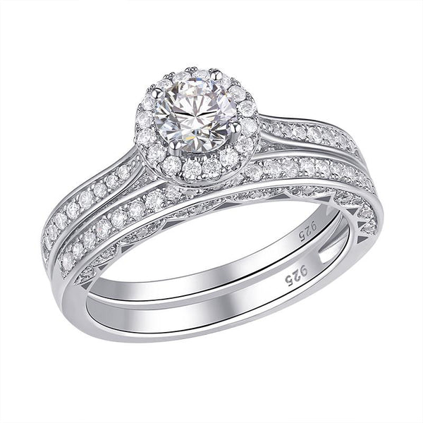 1.75ct Vintage Round Cut Halo Diamond Ring, Bridal Ring Set, 925 Sterling Silver
