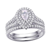 1.20ct Pear Cut Diamond Halo Ring, Bridal Ring Set, 925 Sterling Silver