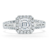 Lab-Diamond Asscher Cut Engagement Ring, Classic Halo with Split Shank, Choose Your Stone Size and Metal