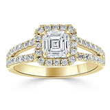 Lab-Diamond Asscher Cut Engagement Ring, Classic Halo with Split Shank, Choose Your Stone Size and Metal