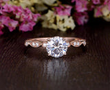 Round Cut Moissanite Engagement Ring, Unique Vintage Design, Choose Your Stone Size & Metal