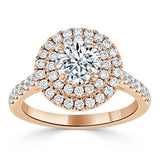 Lab-Diamond, Round Cut Double Halo Engagement Ring, Tiffany Style, Choose Your Stone Size and Metal