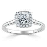 0.75ct Cushion Cut Moissanite Halo Engagement Ring, Available in White Gold or Platinum