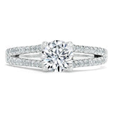 Lab-Diamond, Round Cut Engagement Ring, Tiffany Style Double Row Band, Choose Your Stone Size and Metal