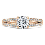 Lab-Diamond, Round Cut Engagement Ring, Tiffany Style Double Row Band, Choose Your Stone Size and Metal