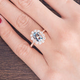 1.50ct Aqua Marine Oval Cut Halo Engagement Ring, Vintage Art Deco Design, Choose Your Metal