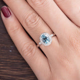 1.25ct Aqua Marine Oval Cut Halo Engagement Ring, Vintage Art Deco Design, Choose Your Metal