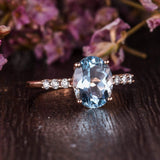 2.00ct Aqua Marine Oval Cut Engagement Ring, Vintage Design, Choose Your Metal