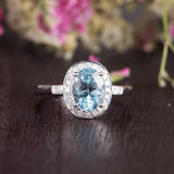 1.25ct Aqua Marine Oval Cut Halo Engagement Ring, Vintage Art Deco Design, Choose Your Metal