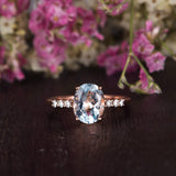 2.00ct Aqua Marine Oval Cut Engagement Ring, Vintage Design, Choose Your Metal