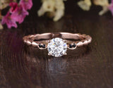 Round Cut Moissanite Engagement Ring, Unique Vintage Design, Choose Your Stone Size & Metal